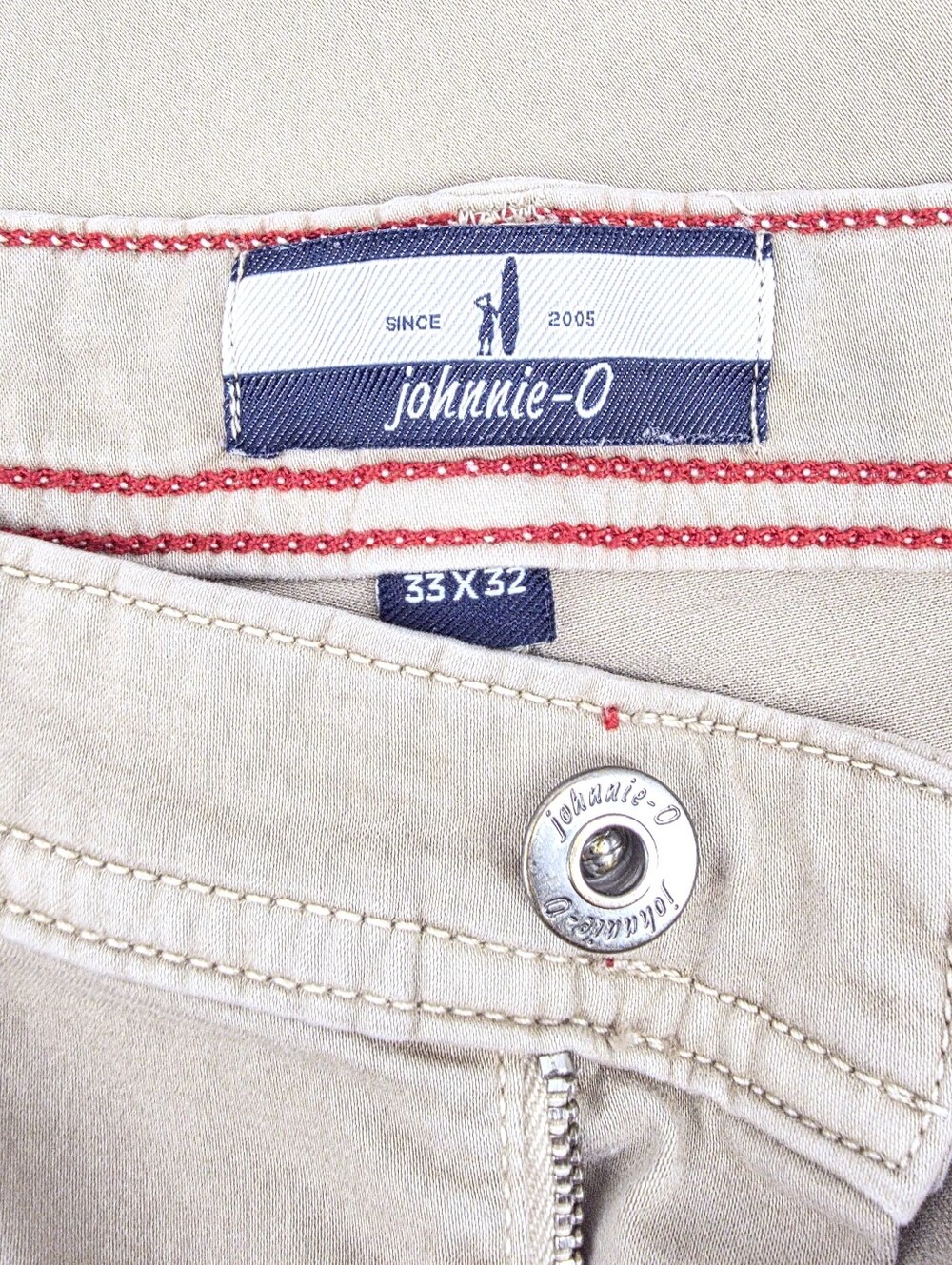 Johnnie-O Khaki 5 Pocket Pants Men's 33x32 Straight Stretch Tan Casual Golf - Picture 11 of 12
